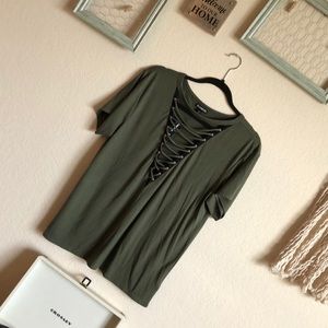 NWT lace up olive green express tee